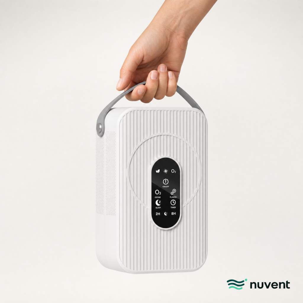 Purificatorul de aer NuVent NV-A02 ținut de mâner