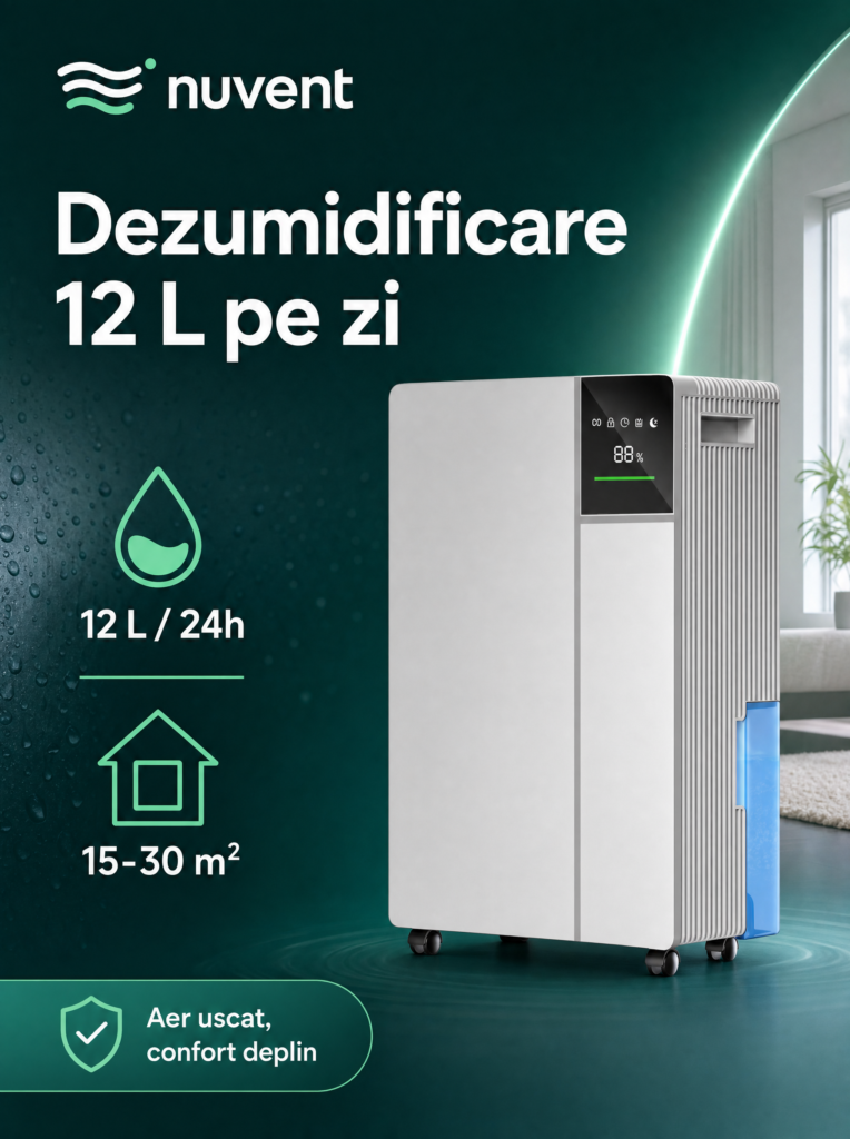 NuVent NV-Y11: dezumidificare 12 L pe zi, pentru camere de 15–30 m²